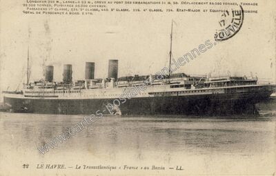 Carte postale ancienne Le Transatlantique « France » au Bassin — Le Havre (Seine-Maritime)