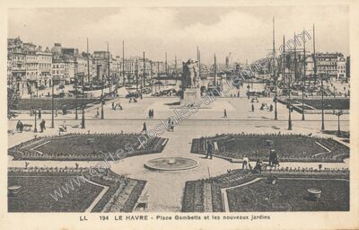 Carte postale ancienne Place Gambetta et les nouveaux jardins — Le Havre (Seine-Maritime)
