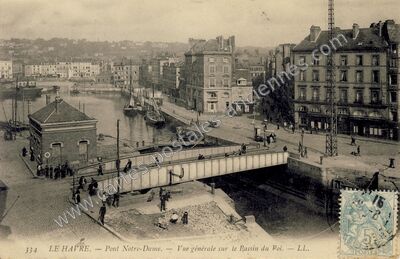 Carte postale ancienne Pont Notre-Dame. — Vue générale sur le Bassin du Roi — Le Havre (Seine-Maritime)