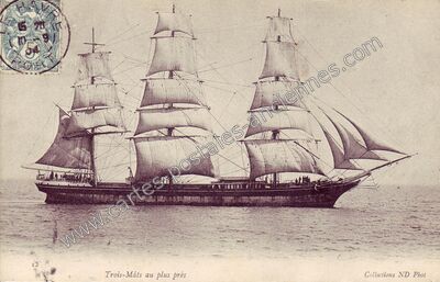 Carte postale ancienne Trois-Mâts au plus près — Le Havre (Seine-Maritime)