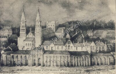Carte postale ancienne L'Abbaye, d'après un dessin de 1702 (XVIIIe siècle) — Jumièges (Seine-Maritime)