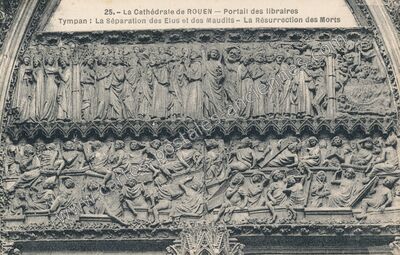 Carte postale ancienne La Cathédrale de Rouen — Portail des libraires / Tympan : La Séparation des Elus et des… — Rouen (Seine-Maritime)