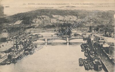 Carte postale ancienne Les Ponts et la Côte Sainte Catherine. Vue prise du Transbordeur — Rouen (Seine-Maritime)