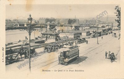 Carte postale ancienne Le Quai et le Pont Boieldieu — Rouen (Seine-Maritime)