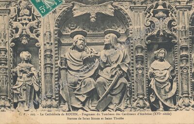 Carte postale ancienne La Cathédrale de Rouen. - Fragment du Tombeau des Cardinaux d'Amboise — Rouen (Seine-Maritime)