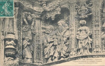 Carte postale ancienne Fragment du tombeau des cardinaux d'Amboise / Statues de St-Pierre et St-Paul — Rouen (Seine-Maritime)
