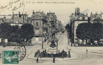 Carte postale ancienne Place de l'Hôtel-de-Ville et Rue Thiers — Rouen (Seine-Maritime)