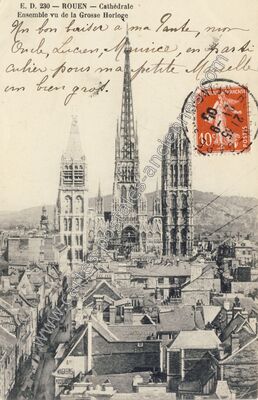 Carte postale ancienne Cathédrale - Ensemble vu de la Grosse Horloge — Rouen (Seine-Maritime)