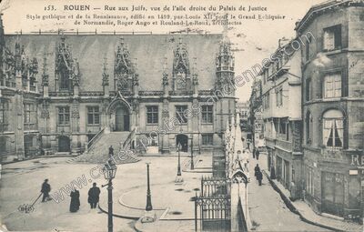 Carte postale ancienne Rue aux Juifs, vue de l'aile droite du Palais de Justice — Rouen (Seine-Maritime)