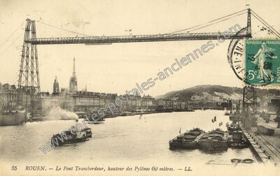 Carte postale ancienne Le Pont Transbordeur, hauteur des Pylônes 60 mètres — Rouen (Seine-Maritime)