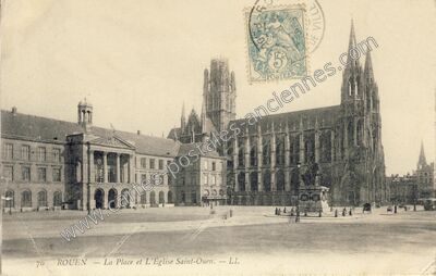 Carte postale ancienne La Place et L'Église Saint-Ouen — Rouen (Seine-Maritime)