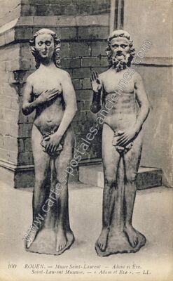 Carte postale ancienne Musée Saint-Laurent — Adam et Ève — Rouen (Seine-Maritime)