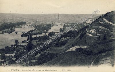 Carte postale ancienne Vue générale, prise de Bon-Secours — Rouen (Seine-Maritime)