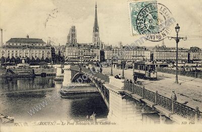 Carte postale ancienne Le Pont Boieldieu et la Cathédrale — Rouen (Seine-Maritime)