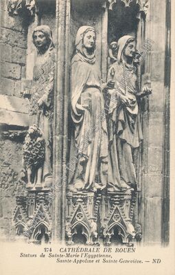 Carte postale ancienne Cathédrale de Rouen, Statues de Sainte-Marie l'Egyptienne — Rouen (Seine-Maritime)