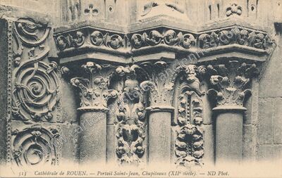 Carte postale ancienne Cathédrale de Rouen. Portail Saint-Jean, Chapiteaux (XIIe siècle) — Rouen (Seine-Maritime)