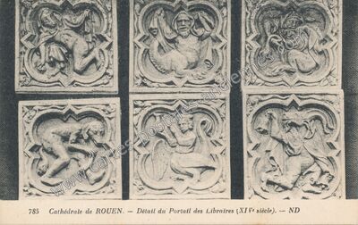 Carte postale ancienne Détail du Portail des Libraires (XIVe siècle) — Rouen (Seine-Maritime)