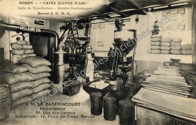 Carte postale ancienne Cafés Jeanne d'Arc - Salle de Torrefaction - Modèle Perfectionné — Rouen (Seine-Maritime)