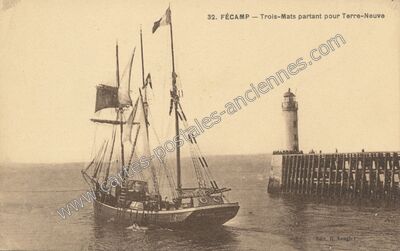 Carte postale ancienne Trois-Mats partant pour Terre-Neuve — Fécamp (Seine-Maritime)