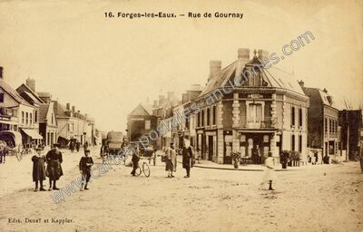 Carte postale ancienne Rue de Gournay — Forges-les-Eaux (Seine-Maritime)
