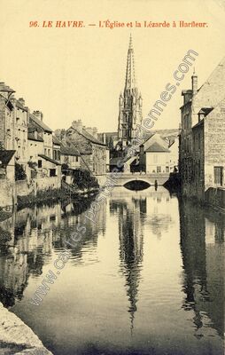 Carte postale ancienne L'Église et la Lézarde à Harfleur — Harfleur (Seine-Maritime)