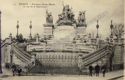 Carte postale ancienne Fontaine Sainte-Marie et rue de la République — Rouen (Seine-Maritime)