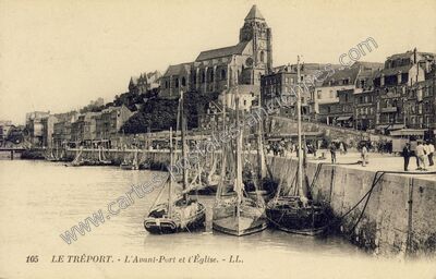 Carte postale ancienne L'Avant-Port et l'Église — Le Tréport (Seine-Maritime)