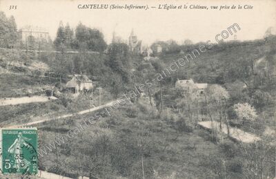 Carte postale ancienne L'Église et le Château, vue prise de la Côte — Canteleu (Seine-Maritime)