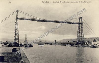 Carte postale ancienne Le Pont Transbordeur, vue prise de la Rive gauche — Rouen (Seine-Maritime)