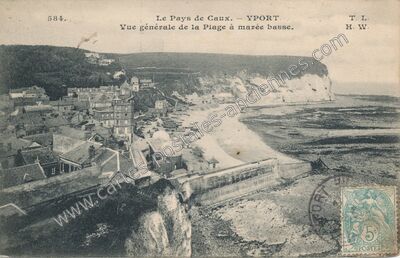 Carte postale ancienne Vue générale de la Plage à marée basse — Yport (Seine-Maritime)