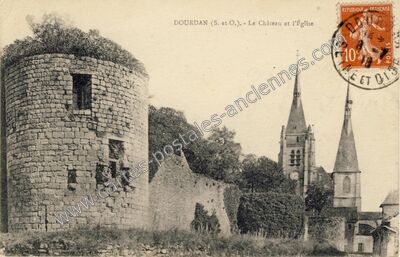 Carte postale ancienne Le Château et l'Église — Dourdan (Essonne)