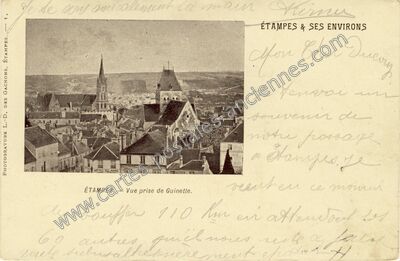 Carte postale ancienne Vue prise de Guinette — Étampes (Essonne)