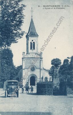 Carte postale ancienne L'Église et la Fontaine — Montgeron (Essonne)