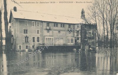 Carte postale ancienne Inondations de Janvier 1910 — Moulin de Senlis — Montgeron (Essonne)