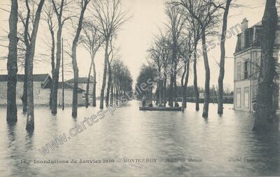 Carte postale ancienne Inondations de Janvier 1910 - Route de Melun — Montgeron (Essonne)