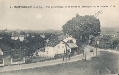 Carte postale ancienne Vue panoramique de la Route de Corbeil prise de la Glacière — Montgeron (Essonne)