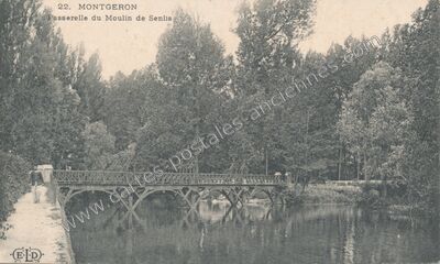 Carte postale ancienne Passerelle du Moulin de Senlis — Montgeron (Essonne)