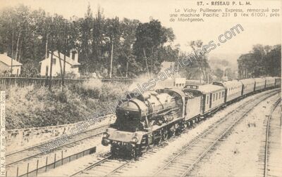 Carte postale ancienne Le Vichy Pullmann Express, remorqué par une machine Pacific 231 B (ex 6100) — Montgeron (Essonne)
