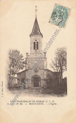 Carte postale ancienne VUES PRINCIPALES DU RÉSEAU P. L. M. S. C. - No 20. - L'Église — Montgeron (Essonne)