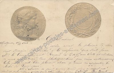 Carte postale ancienne Aérostation Médaille Commémorative M. Maison 26 Août 1900 — Montgeron (Essonne)