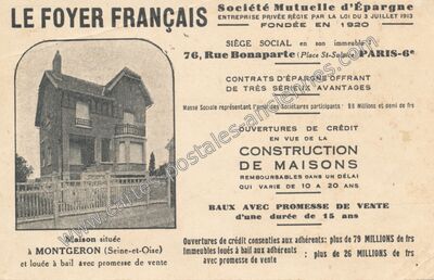 Carte postale ancienne LE FOYER FRANÇAIS Société Mutuelle d'Épargne — Montgeron (Essonne)