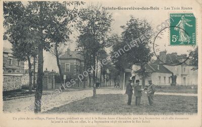Carte postale ancienne Les Trois Routes — Sainte-Geneviève-des-Bois (Essonne)