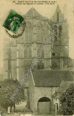 Carte postale ancienne Ahside de l'Eglise et clocher côté nord — Saint-Sulpice-de-Favières (Essonne)