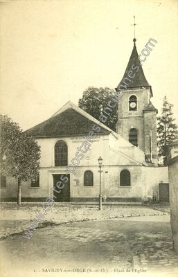 Carte postale ancienne Place de l'Eglise — Savigny-sur-Orge (Essonne)