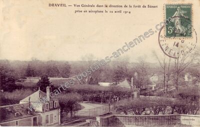 Carte postale ancienne Vue Générale dans la direction de la forêt de Sénart prise en aéroplane le 10 avril 1914 — Draveil (Essonne)