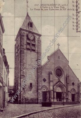 Carte postale ancienne L'Eglise et le Vieux Puits — Montlhéry (Essonne)
