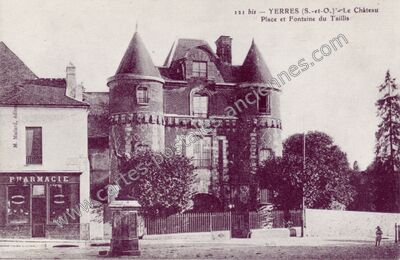 Carte postale ancienne Le Château Place et Fontaine du Taillis — Yerres (Essonne)