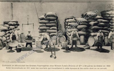 Carte postale ancienne Comment on décuscutait les Graines Fourragères chez Simon Louis Frères et Cie en 1860 — Bruyères-le-Châtel (Essonne)