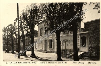 Carte postale ancienne Mairie et Monument aux Morts — Chilly-Mazarin (Essonne)