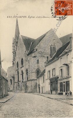 Carte postale ancienne Église Notre-Dame; rue Damyen — Étampes (Essonne)